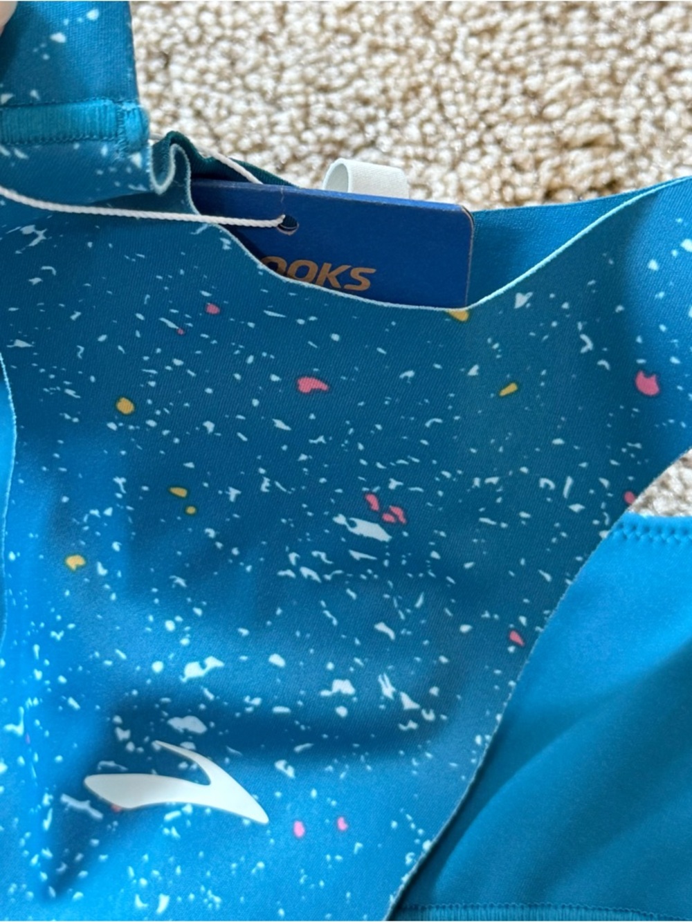 Brooks Drive 3-Pocket Sports Bra NWT Lagoon Speckle Print High Impact 32C/D - Picture 11 of 13
